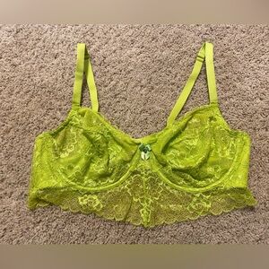 Savage X Fenty Lace Underwire Unlined Semi Sheer Bra Neon Lime Green 42D